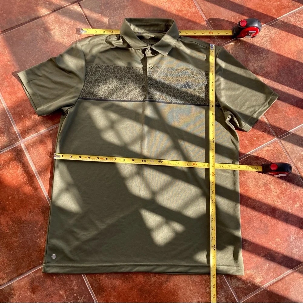 Adidas Olive Strata Chest Print Golf Polo Shirt | Men’s Size M